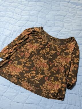Lucky Brand Black Long-Sleeve Floral Top with Rust & Tan Print